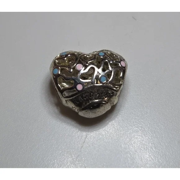 Unique Sterling Silver Heart & Enamel Daughter Love Barrel Charm 925 - Picture 3 of 5